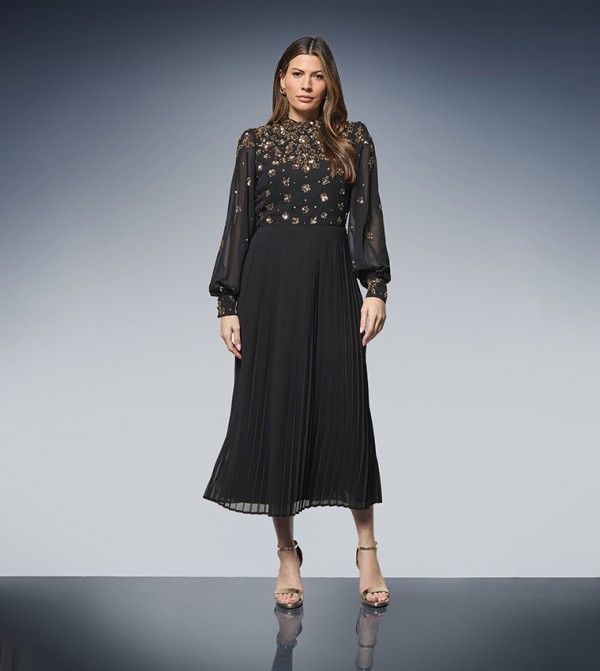 Occasion Embellished Pleated Midi Dress
