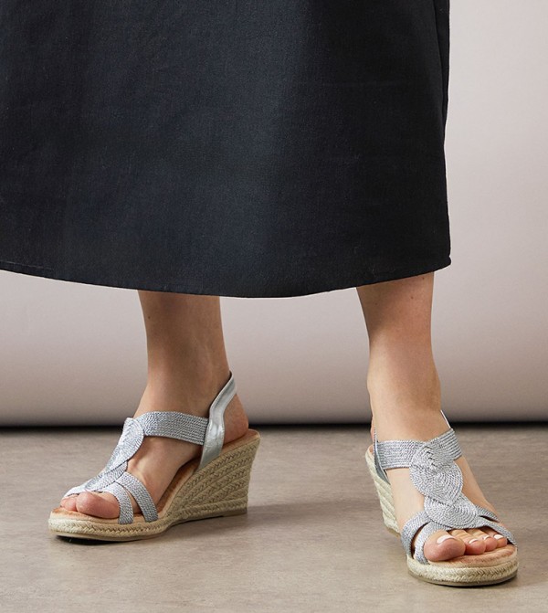 Raine Rope Detail T-Bar High Espadrille Wedge Sandals