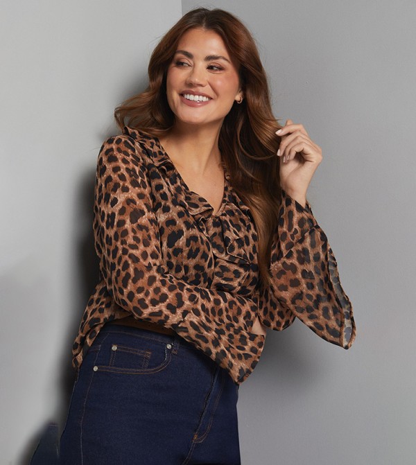 Leopard Printed Ruffle Detail Top