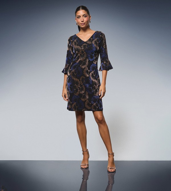 Occasion Glitter Jersey Ruffle Shift Mini Dress