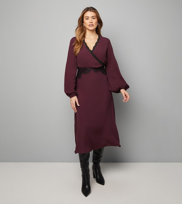 Viscose Lace Trim Midi Dress