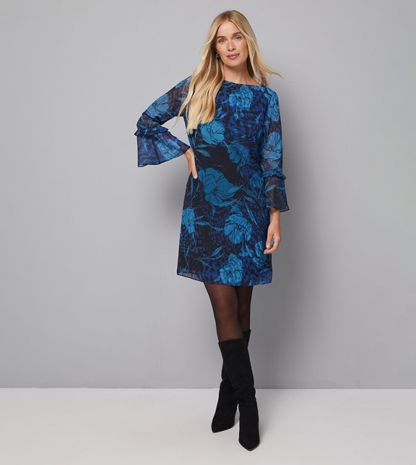 Petite Chiffron Ruffle Sleeves Shift Mini Dress