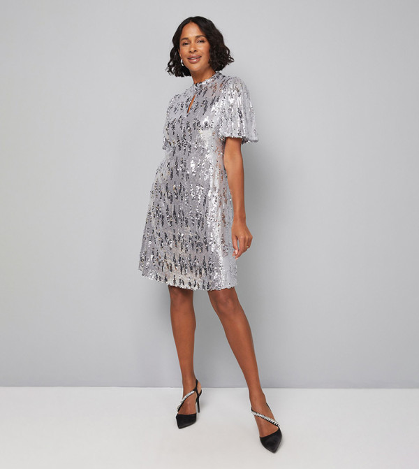 Sequined High Neck Shift Dress