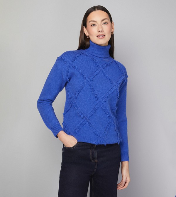 Fringe Turtle Neck Diamond Jumper