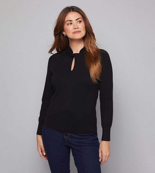 Twist Keyhole Neck Long Sleeves Sweater
