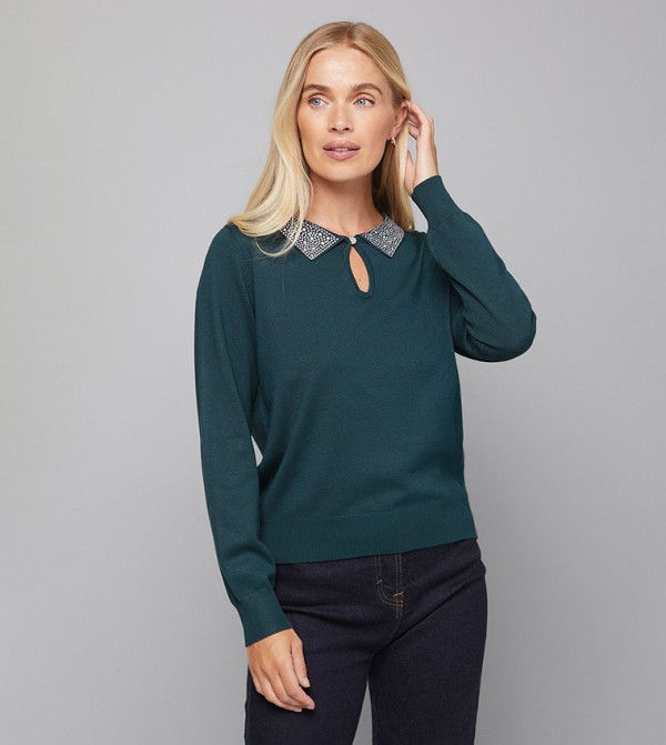 Petite Embellished Collar Knitted Sweater