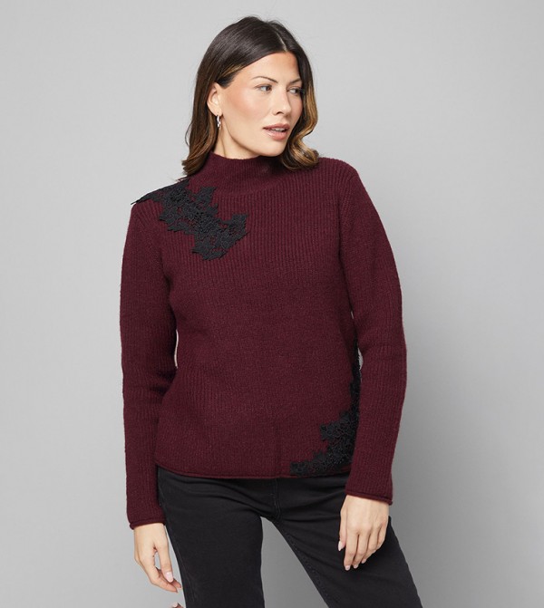 Lace Detail High Neck Sweater