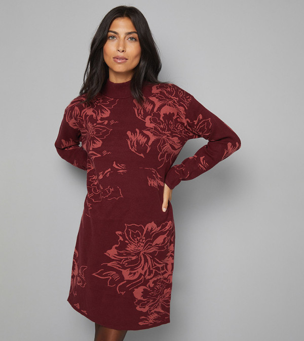 Floral Jacquard Knitted Mini Dress