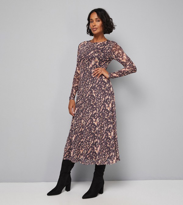 فستان ميداكسي شبكي بطبعة حيوان