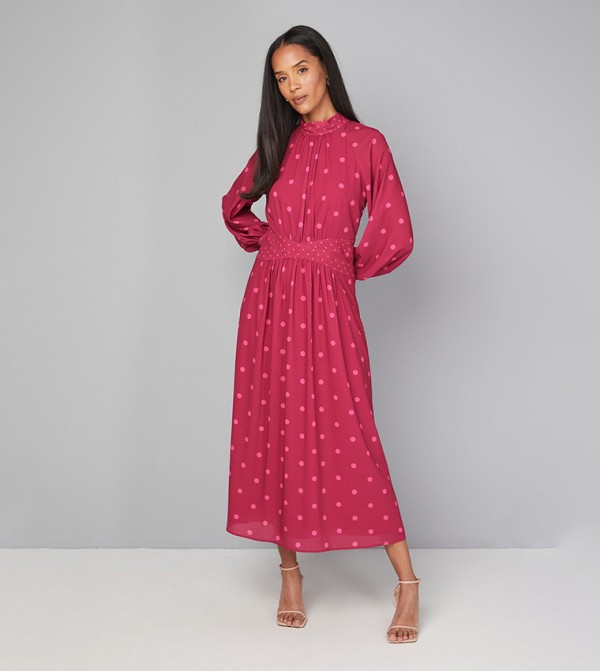 Polka Dots Contrast Midi Dress