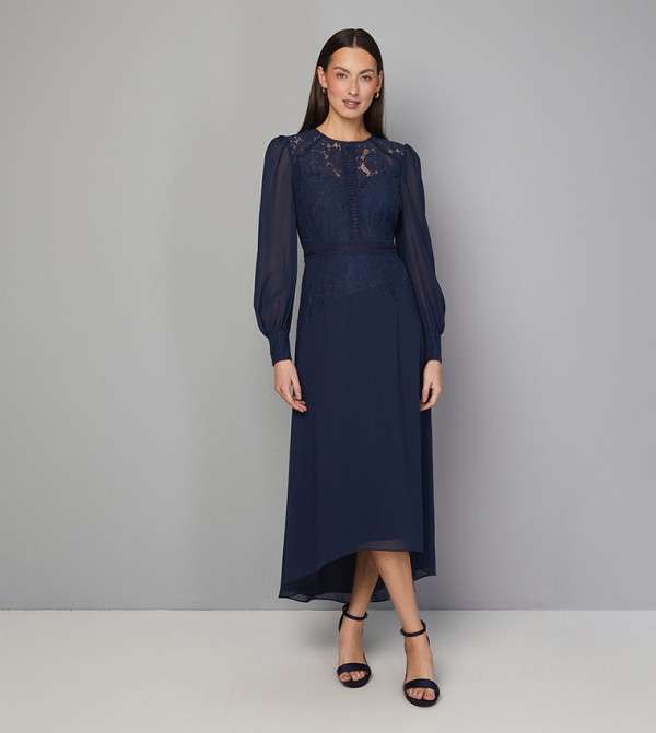 Lace Insert Chiffon Midi Dress