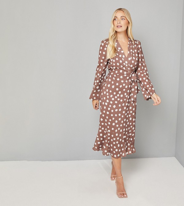 فستان ميدي لف منقط للمقاسات الصغيرة 