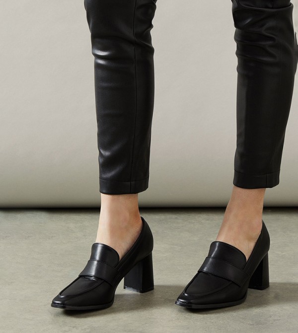 Lola Square Toe Heeled Penny Loafers