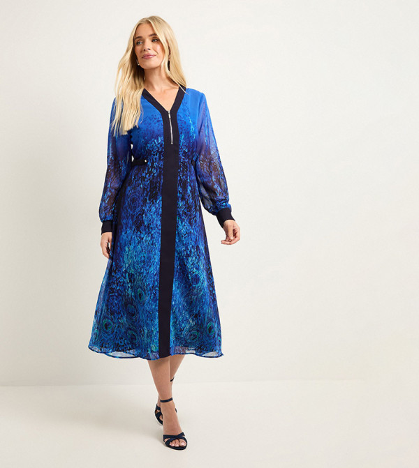 فستان ميدي شيفون بسحاب أمامي للمقاسات الصغيرة