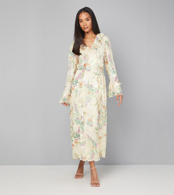 Floral Print Ruffle Belted Midaxi Dress