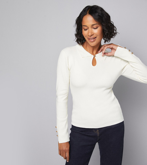 Keyhole Long Sleeves Knitted Sweater
