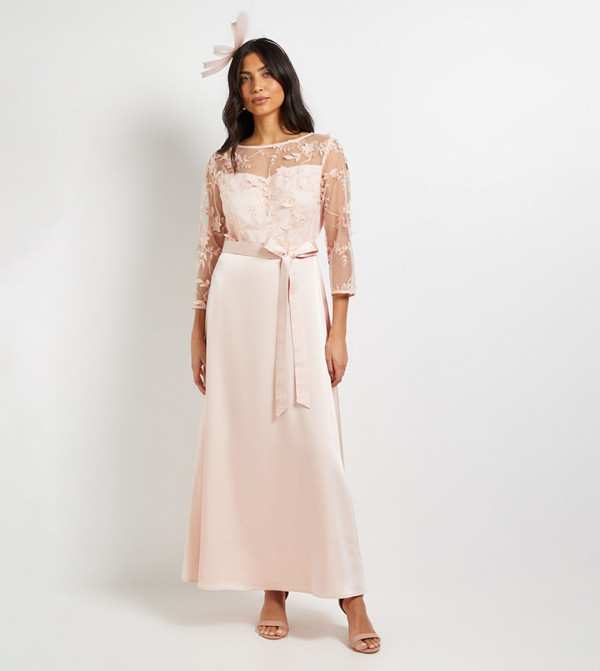 Occasion Satin and Mesh Overlay Maxi Dress