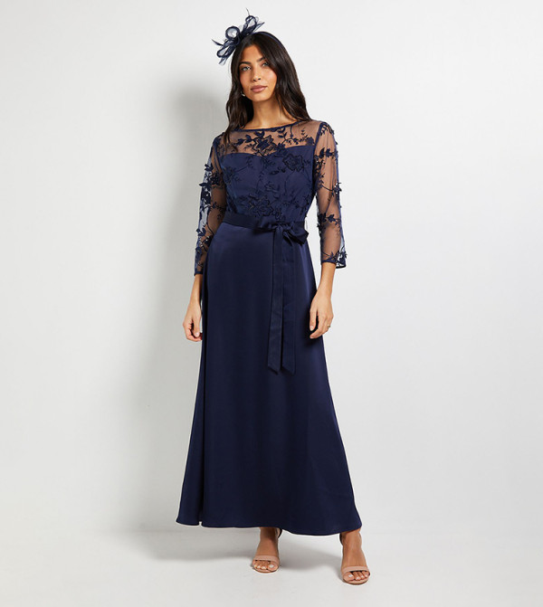 Occasion Satin and Mesh Overlay Maxi Dress