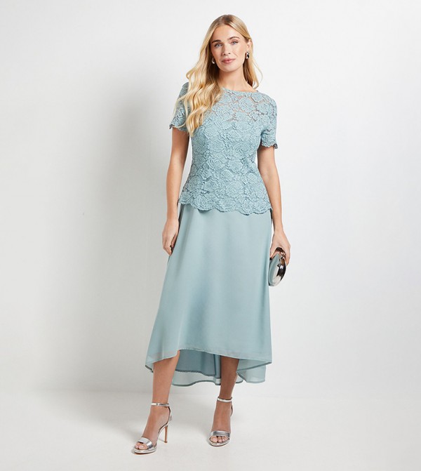 Petite Lace Overlay Midi Dress