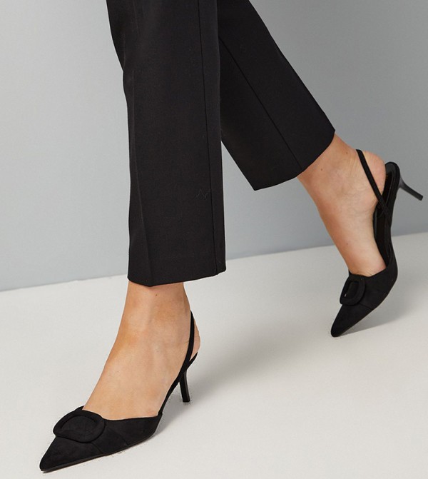 Juna Faux Leather Buckle Slingback Kitten Heel Pumps