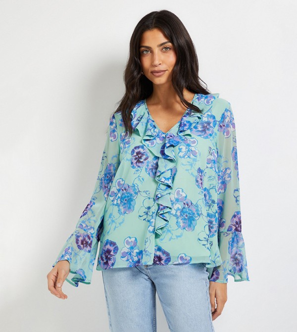 Floral Print Ruffle Detail Top
