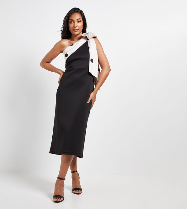 Petite Occasion Scuba Corsage One Shoulder Midi Dress
