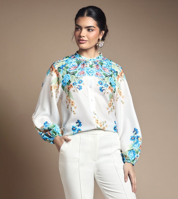 Western Floral Print Button Through Top