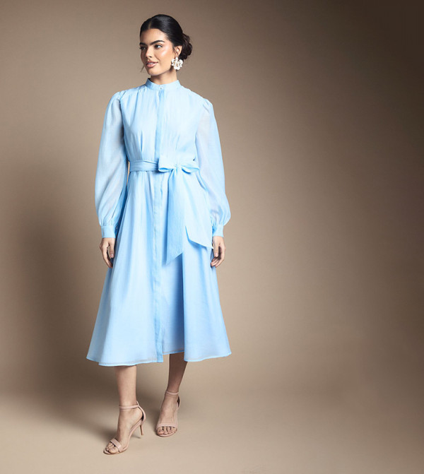 Textured Organza Midi Shirt Dress