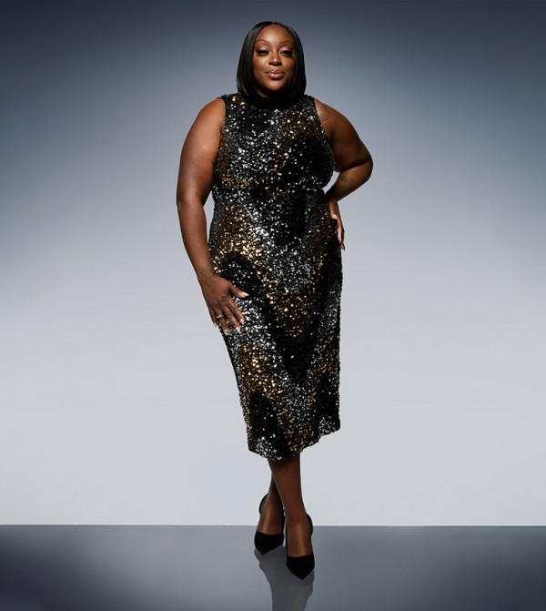 Petite Sequined Velvet High Neck Midi Dress