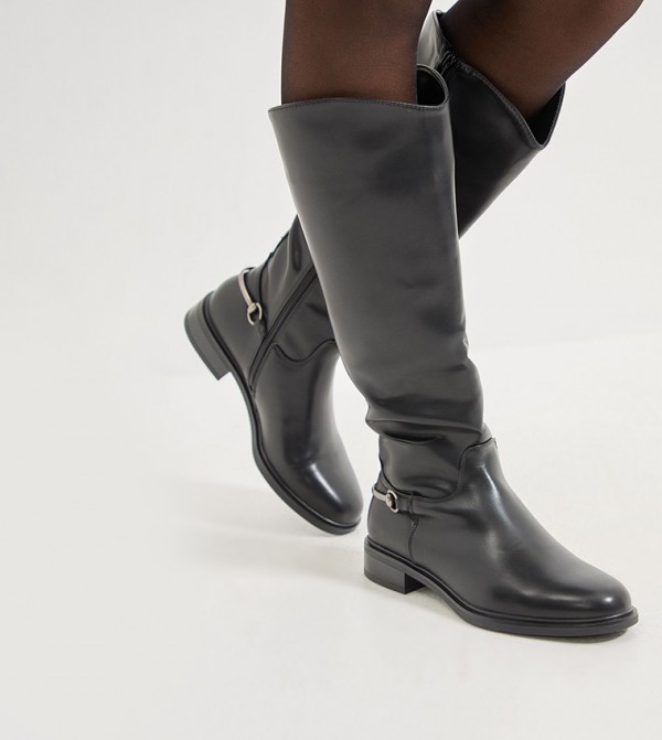 Emma Faux Leather Stirrup Detail Knee High Riding Boots