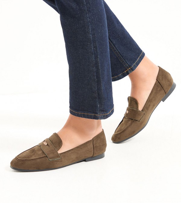 Mary Faux Suede Penny Detail Flat Loafers