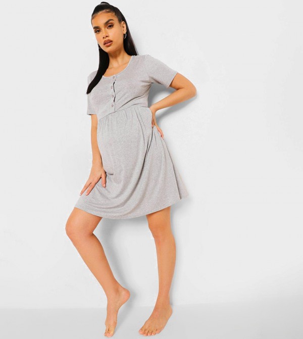 Maternity Nursing Ribbed Bow Midi Dress