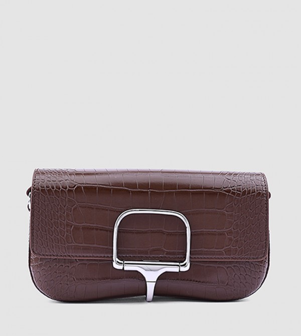 Metal Accent Clutch with Crossbody Strap