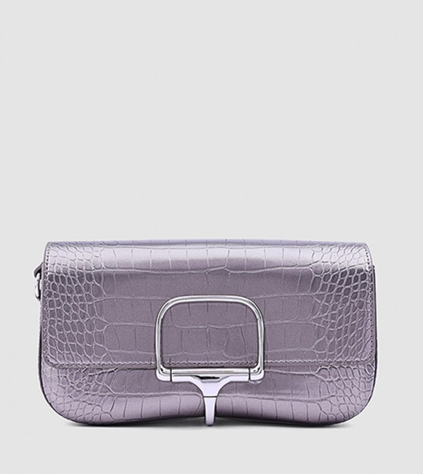 Metal Accent Clutch with Crossbody Strap