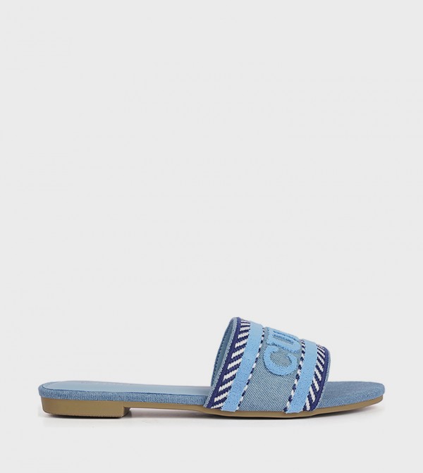 Logo Embroidered Open Toe Flat Sandals