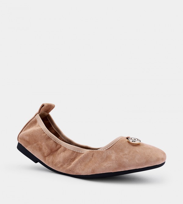 Metal Accent Almond Toe Ballerinas