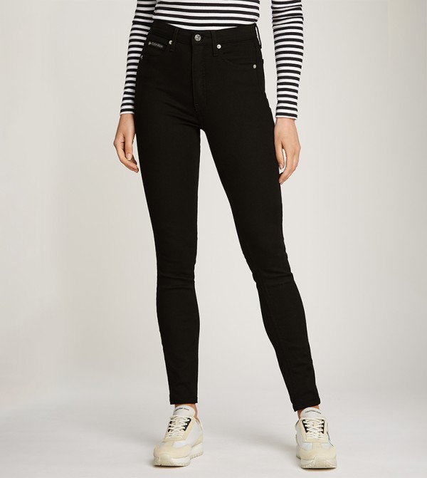 Solid High-Rise Skinny Fit Jeans