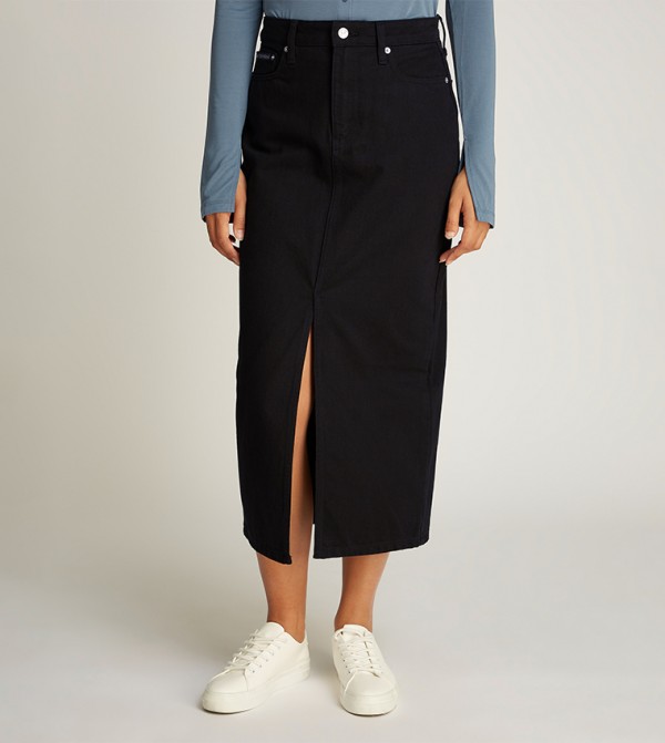 Solid High-Rise Denim Skirt