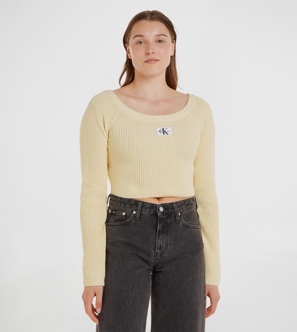 Ribbed Boat Neck Crop Sweater