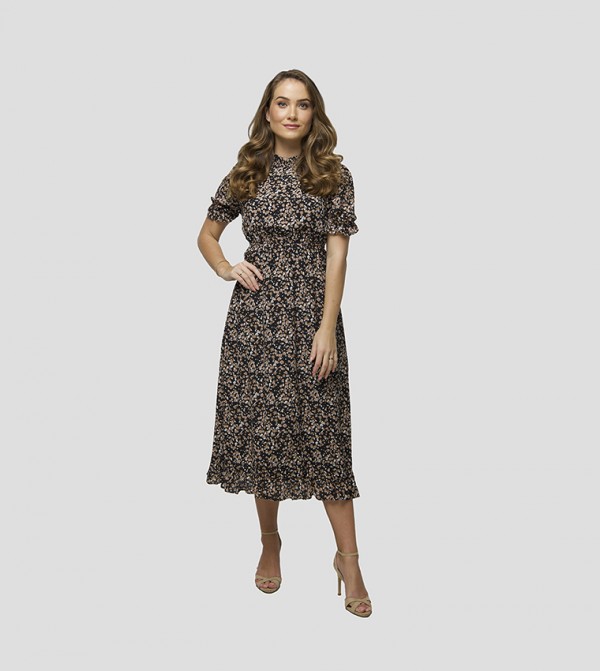 Floral Print Ruffle Hem Midi Dress