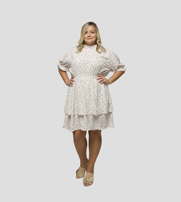 Floral Print Smocked Waist Layered Dress