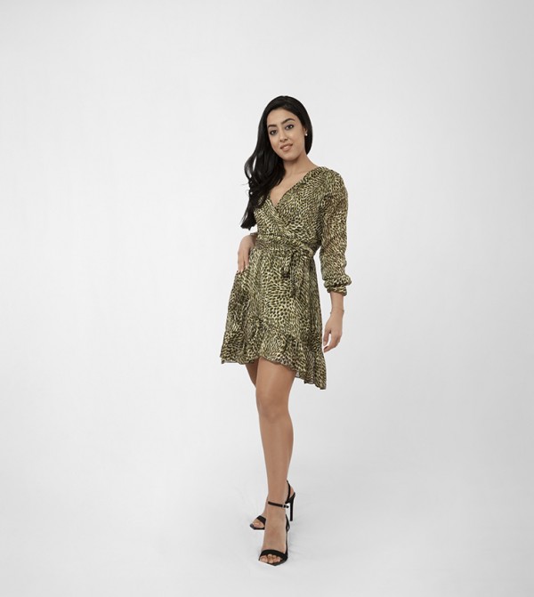 Leopard Print Belted Wrap Dress