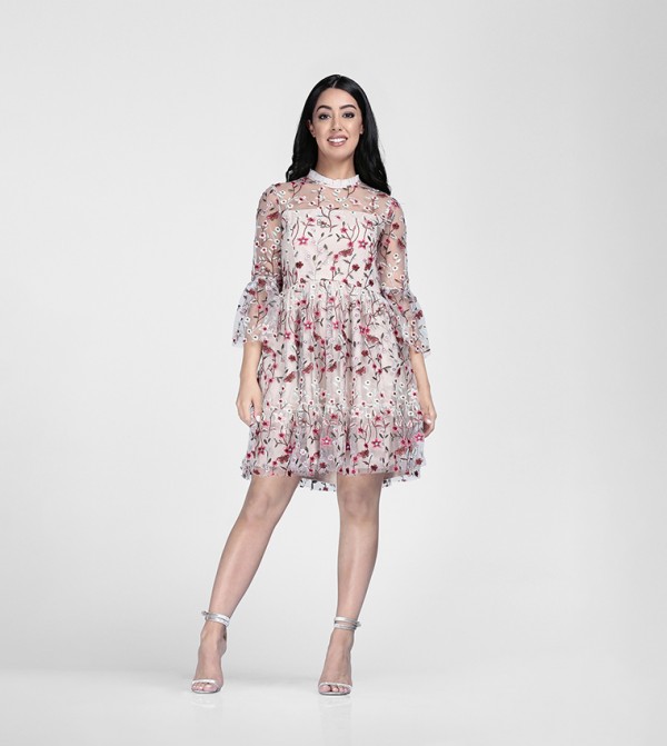 Embroidered Ruffled Mini dress