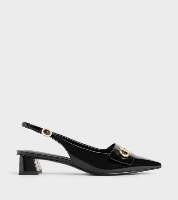 Metal Accent Pointed-Toe Slingback Pumps