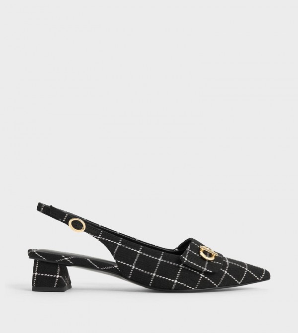 Tweed Pointed-Toe Slingback Pumps