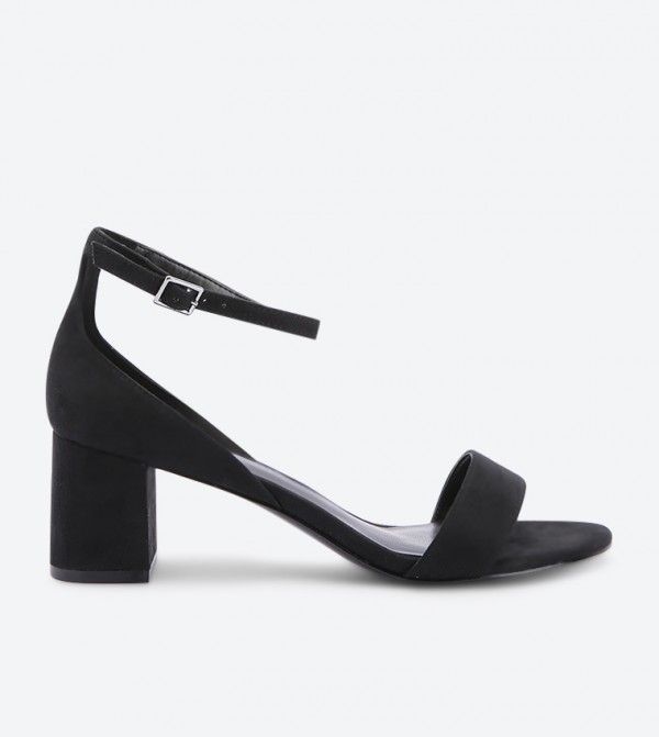 Black Ankle Strap Stacked Heel Sandals | CHARLES & KEITH