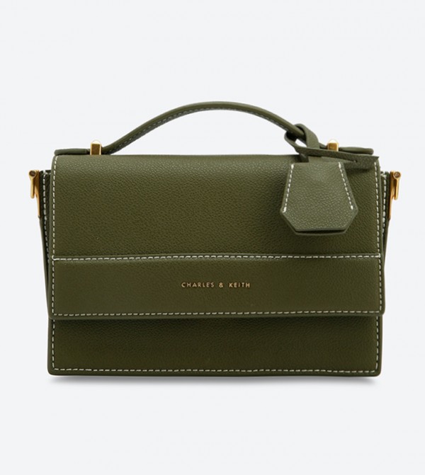 Olive Structured Top Handle Bag, CHARLES & KEITH