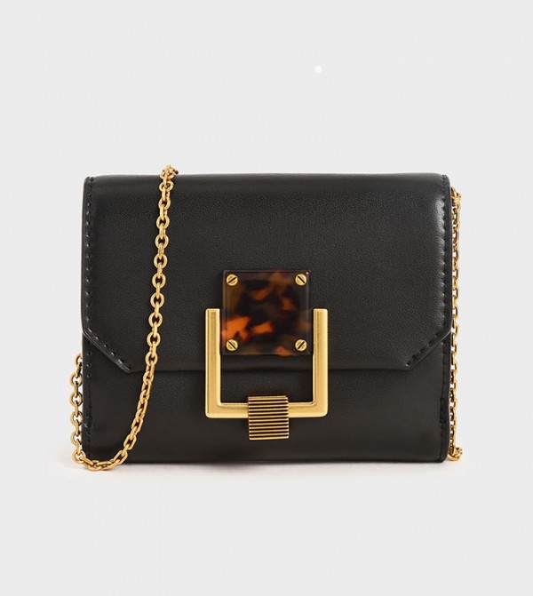 Buy Charles Keith Metallic Accent Mini Wallet Black In Black