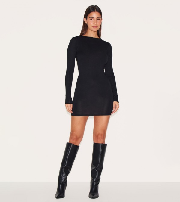 Solid Jersey Long Sleeves Bodycon Dress