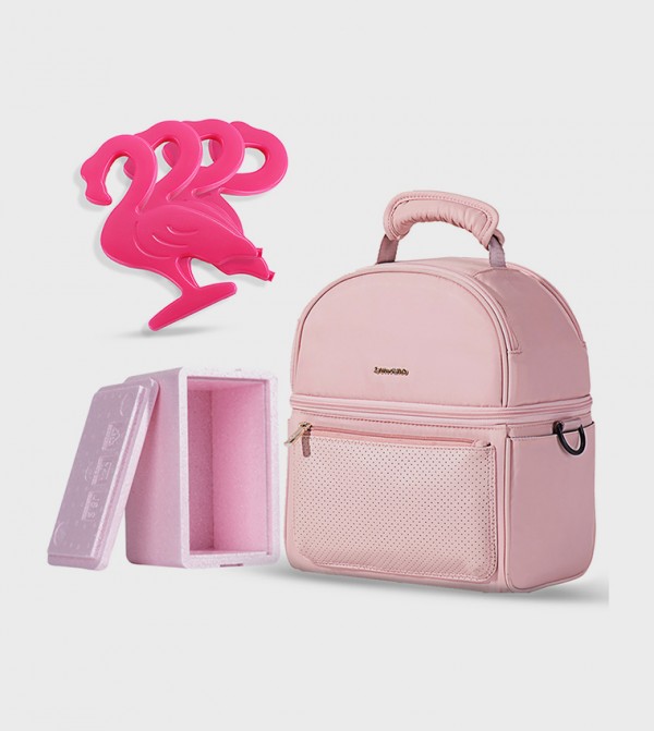 Insulated Lunch Bag with Thermo Box & 4 Piece Flamingo Ice Pack Set